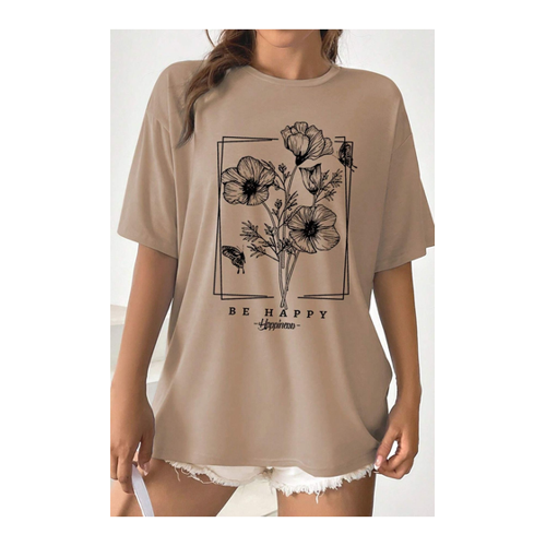Bild von Uyguntarz Übergroßes Unisex-T-Shirt mit „be Happy“-Aufdruck - S/M