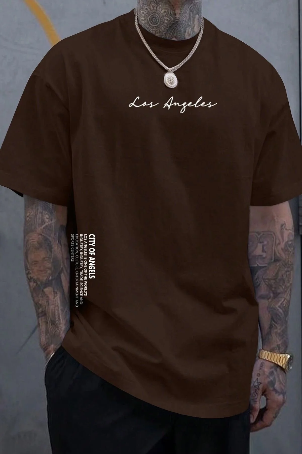 Bild von uyguntarz Bedrucktes Oversize-t-shirt Mit Los-angles-print für Herren - XL