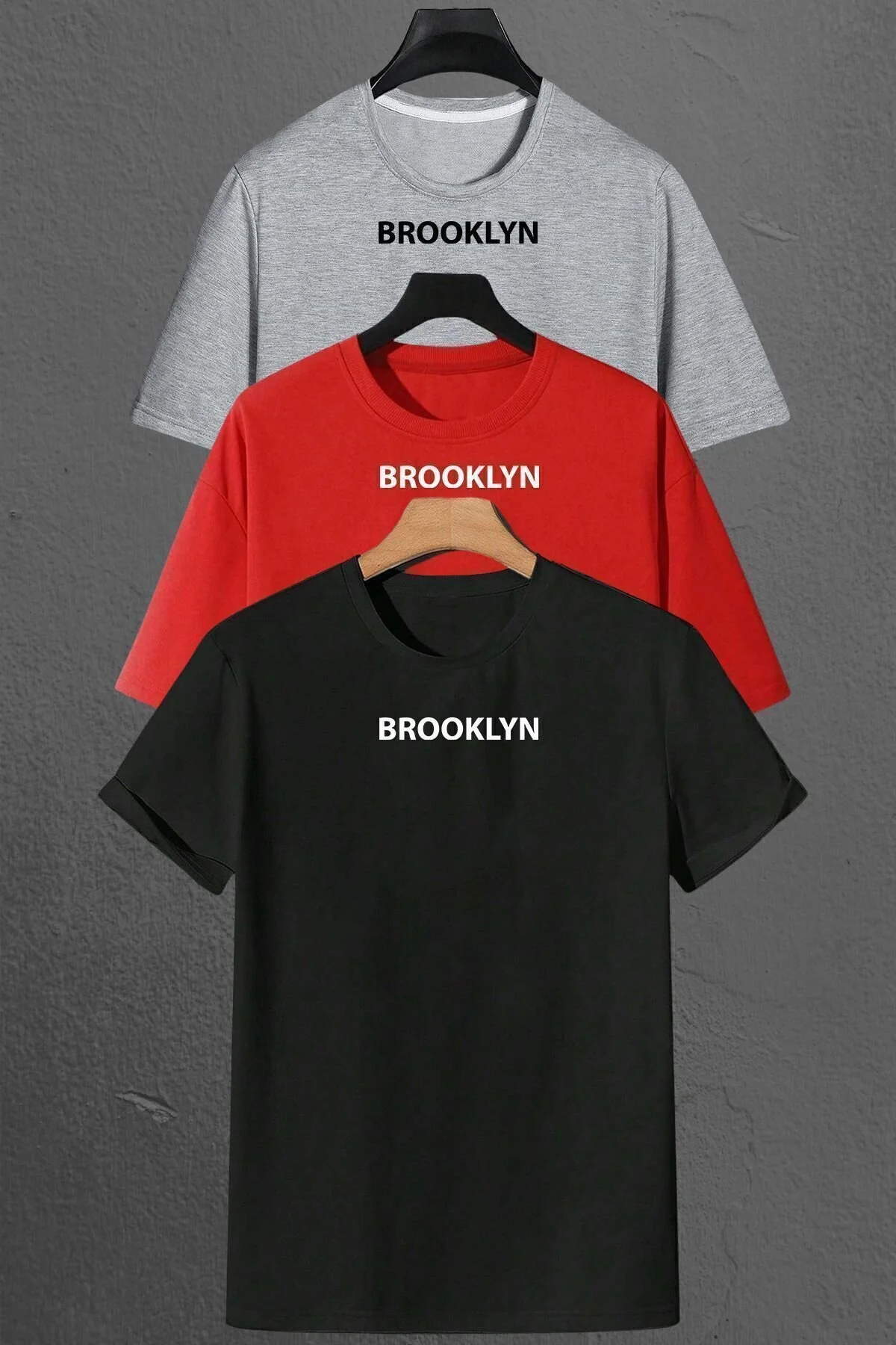 Bild von uyguntarz 3er-pack Bedruckte Unisex-t-shirts Im Übergrößendesign „brooklyn“ - XL