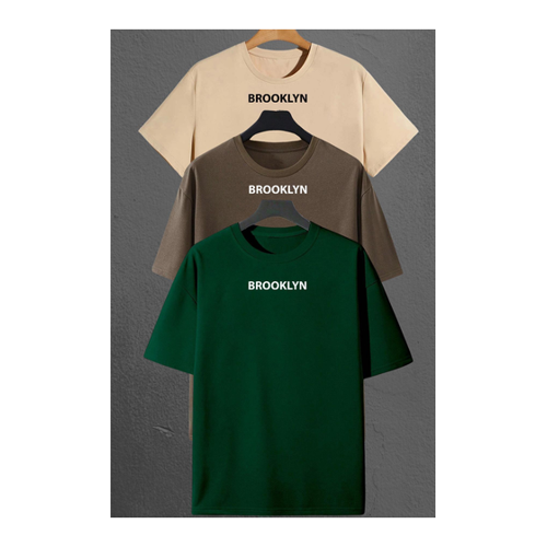 Bild von uyguntarz 3er-Pack Bedruckte Unisex-T-Shirts im Übergrößendesign „Brooklyn“ - XL