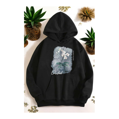 Bild von Uyguntarz Übergroßes Unisex-Sweatshirt aus Bedrucktem Canvas mit Orchideenmuster - XL