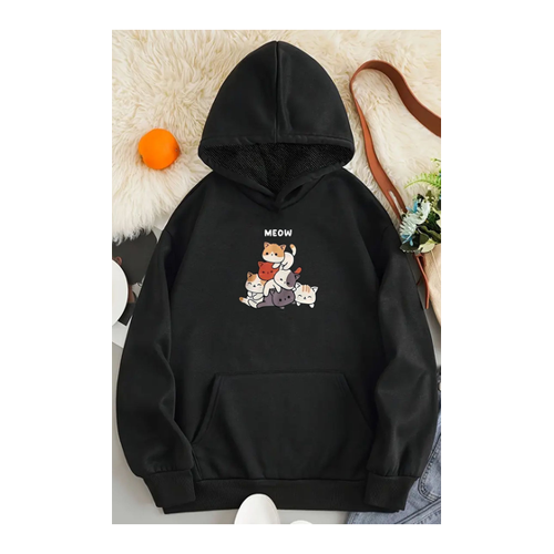 Bild von uyguntarz Meow Sweet Cats Bedrucktes Oversize-Sweatshirt - L