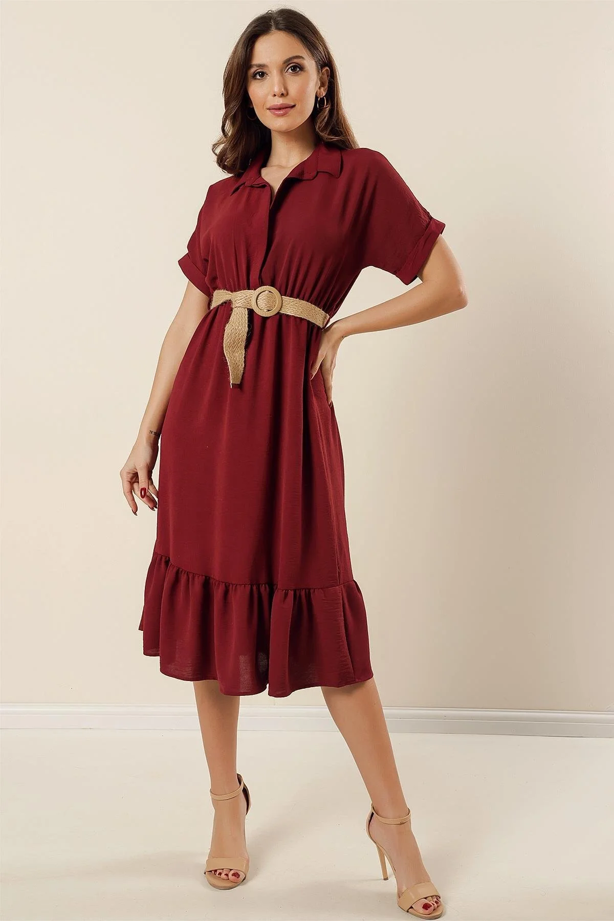 Bild von By Saygı Ayrobin-kleid Mit Hemdkragen Und Gürtel für Damen - M