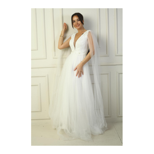 Bild von By Saygı Abendkleid Mit V-ausschnitt Vorne und Perlenstickerei
