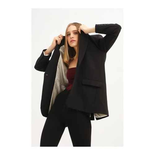 Bild von Quzu Einknopf-Blazerjacke in Schwarz für Damen - M