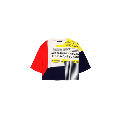 Bild von Quzu Farbblock-Schriftzug-Crop-T-Shirt Ecru für Damen - M