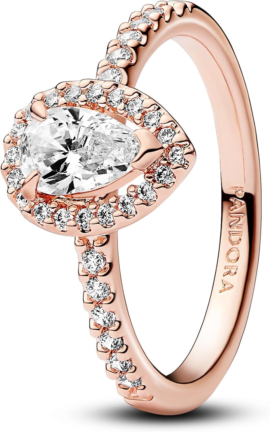 Bild von PANDORA Timeless Funkelnder Birnen-Kranz Ring aus Sterling Silber mit rosévergoldeter Metalllegierung, Cubic Zirkoniastein verziert, Größe: 56, 182835C01-56