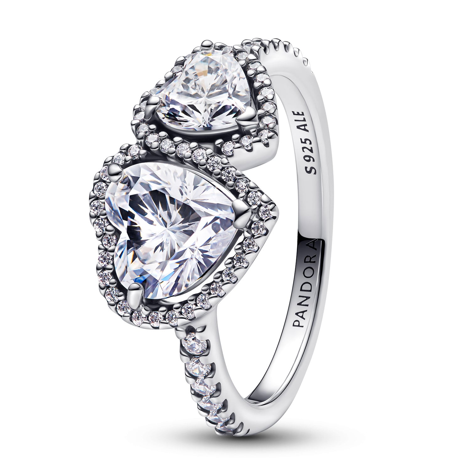 Bild von Pandora 193659C01 Silberring für Damen Funkelnde Halo Herzen