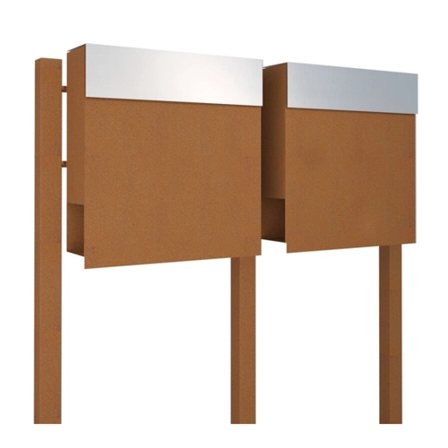 Bild von 2 Fach Briefkastenanlage CUBIS Rost mit Edelstahlklappe RAL 8001 von Zalafino