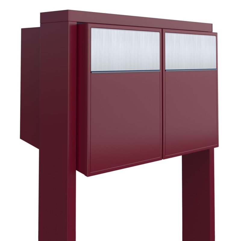 Bild von 2-fach Briefkastenanlage Big Box Rot RAL 3004 mit Edelstahlklappe