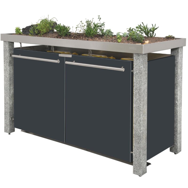 Bild von Mülltonnenbox Typ- Pflanzenwanne B-Design Stein 8 x 8 1 x 240 L + 2...