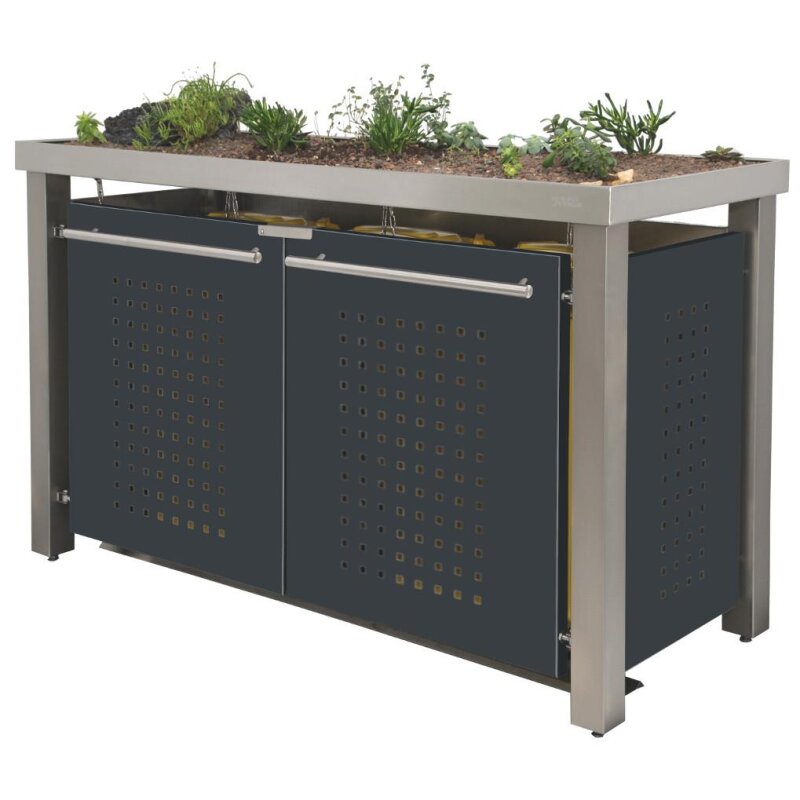 Bild von Mülltonnenbox Typ- Pflanzenwanne F-Design Edelstahl 1 x 240 L + 2 x...