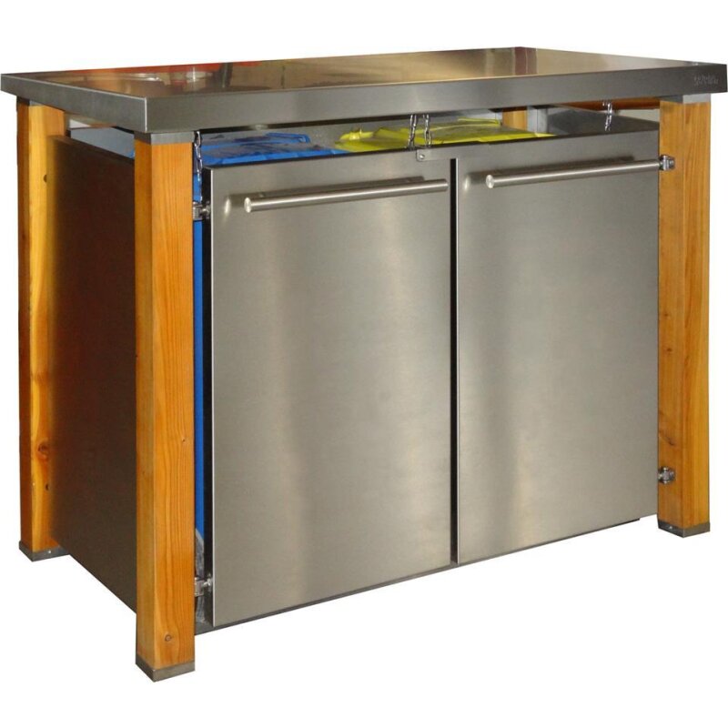 Bild von Mülltonnenbox Typ- Pultdach B-Design Lärche 2 x 120 L Edelstahl