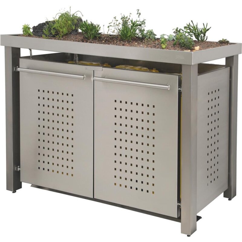 Bild von Mülltonnenbox Typ- Pflanzenwanne F-Design Edelstahl 2 x 240 L...