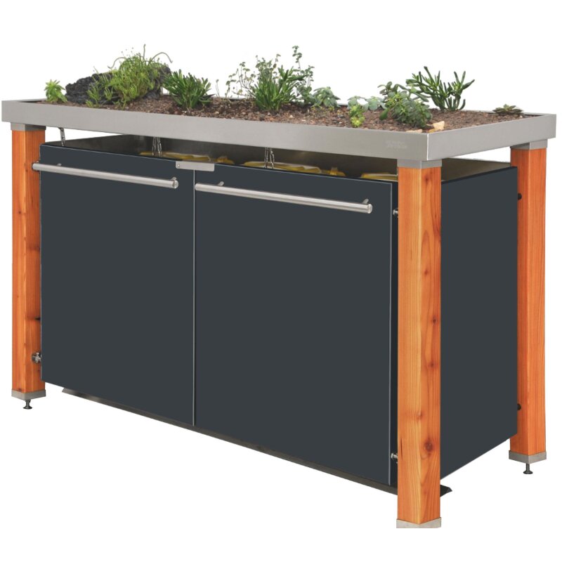 Bild von Mülltonnenbox Typ- Pflanzenwanne B-Design Lärche 3 x 240 L...