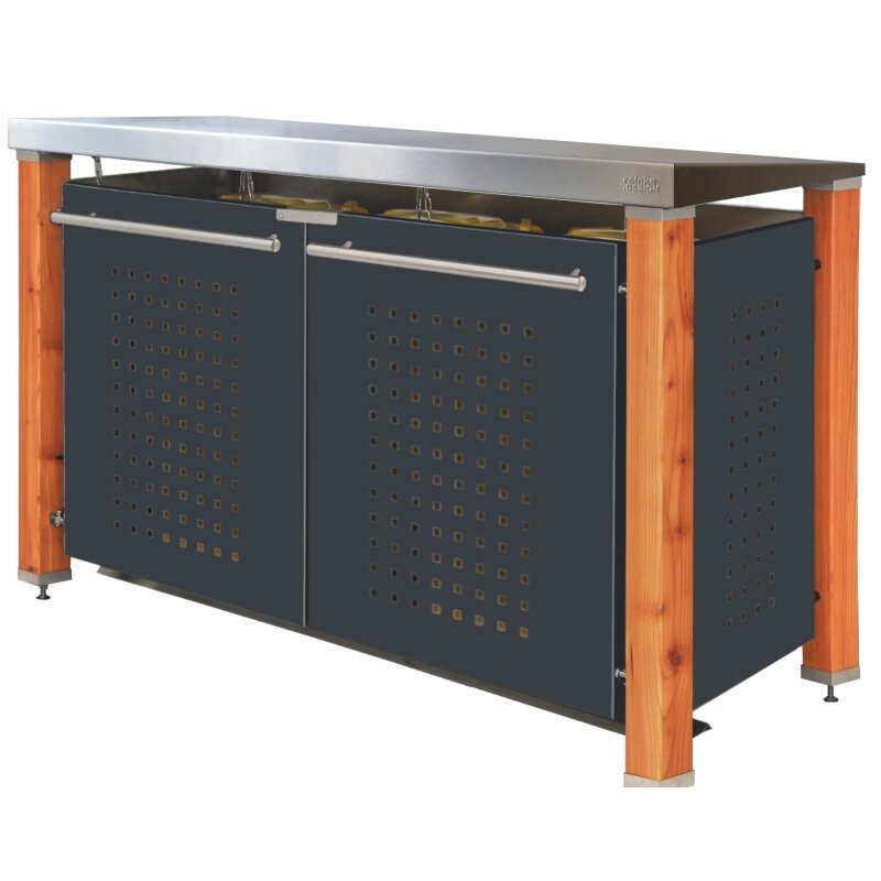 Bild von Mülltonnenbox Typ- Pultdach F-Design Lärche 1 x 240 L + 2 x 120 L...