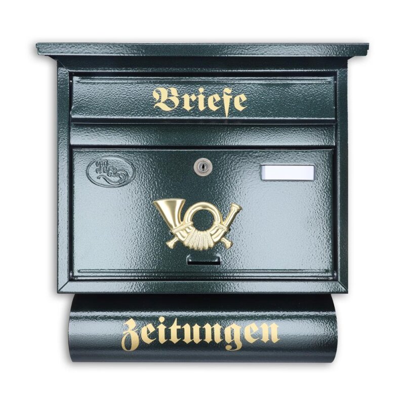 Bild von Antiker Briefkasten Postkasten mit Zeitungsrolle Nostalgie Grün...