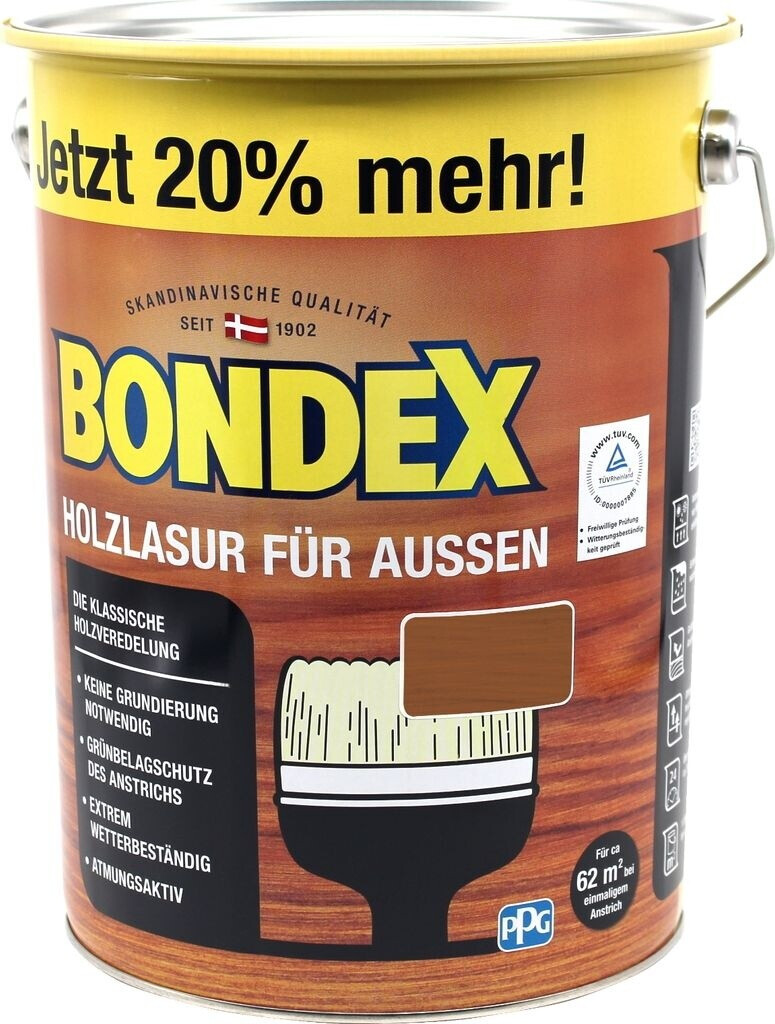 Bild von Bondex Holzlasur für Außen Teak 4,8 L für 62 m² | Hoher Wetter- und UV-Schutz | Natürliches Abwittern - kein Abplatzen | seidenmatt | Holzschutzlasur | Holzlasur