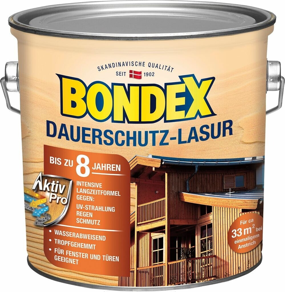 Bild von Bondex Dauerschutz Lasur Oregon Pine 2,5 L für 32 m² | Hoher Wetter- und UV-Schutz bis zu 8 Jahre | Tropfgehemmt | Natürliches Abwittern - kein Abplatzen | Dauerschutzlasur| Holzlasur