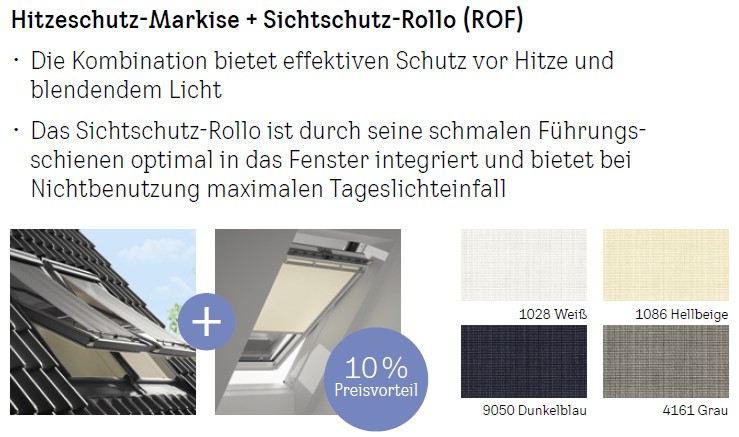 Bild von VELUX Vorteils-Set Hitzeschutz Plus Sichtschutz ROF Manuell Uni Schwarz/Grau 4161, 78x160 cm (MK10), GGU,weiße Schiene und Haltekrallen