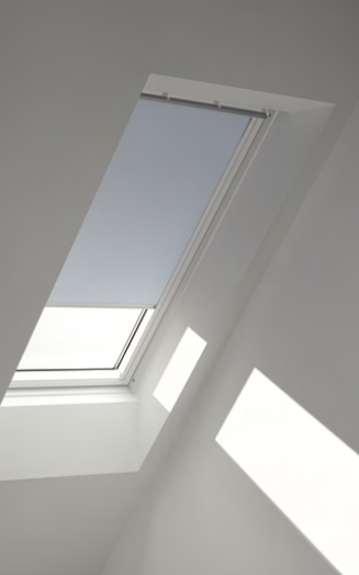 Bild von Verdunklungsrollo DKL 4576SWL, Farbe himmelblau, VELUX, verdunkelnd, ohne Bohren, in Führungsschienen, VELUX »Pick & Click!«, weiße Führungsschienen & Griffleiste