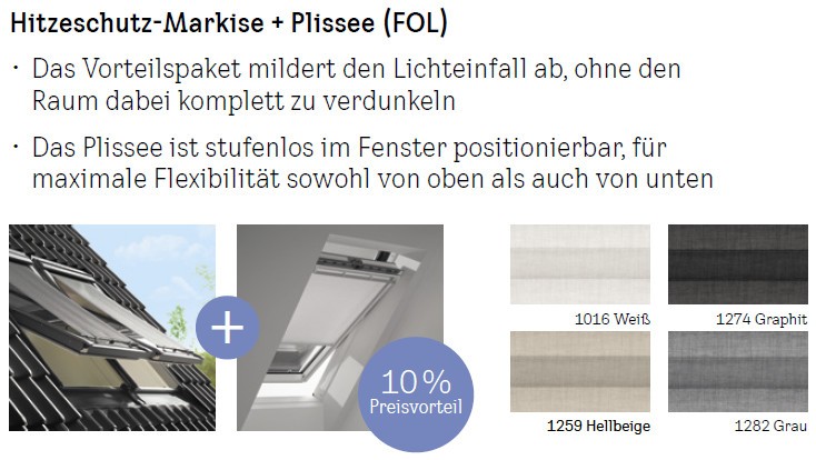 Bild von VELUX Vorteils-Set Hitzeschutz Plus Sichtschutz FOL Manuell Uni Schwarz/Grau 1282, 134x140 cm (U08), Alu-Schiene und Haltekrallen,GGU