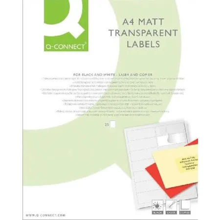 Bild von Q-Connect Transparente Etiketten, Laser+Kopierer - 48,5x25,4 mm, transparent