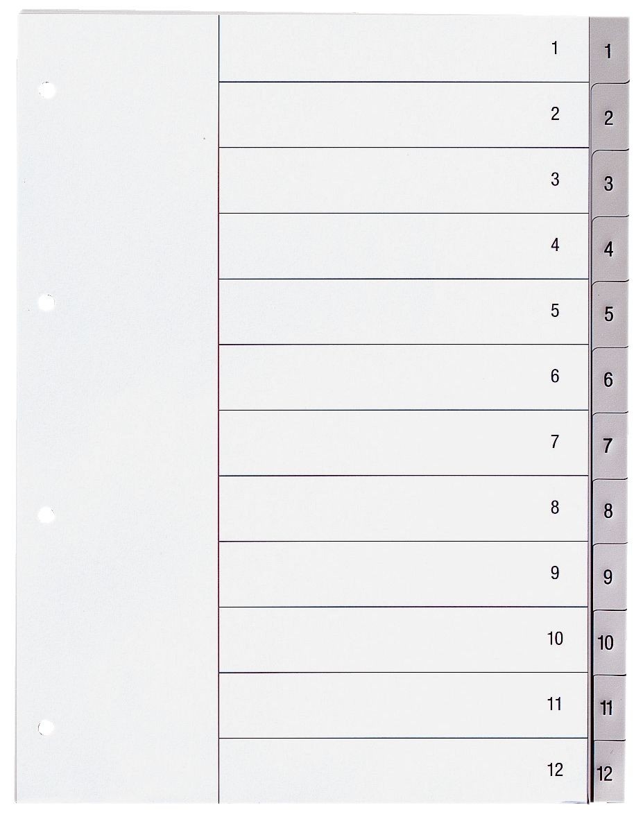 Bild von Zahlenregister Kunststoff Überbreite A4 12 Blatt Taben 1-12