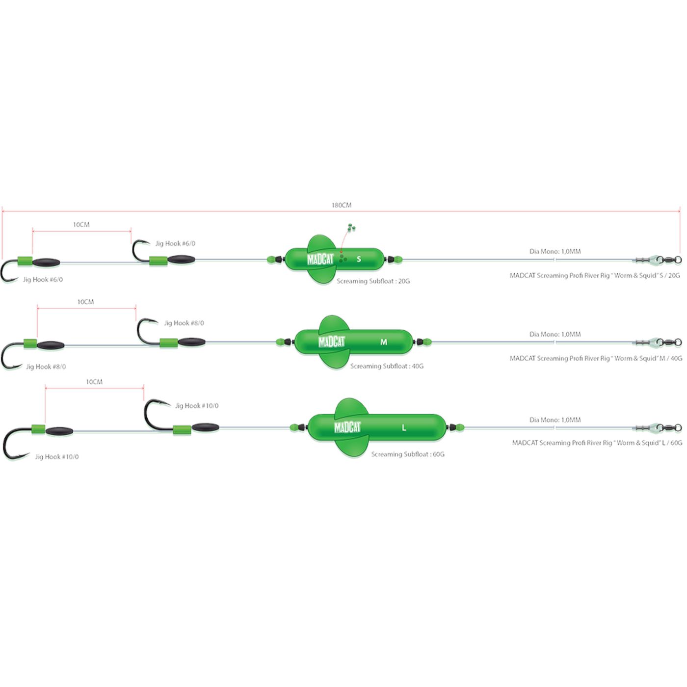 Bild von MADCAT Vorfachschnur Madcat Screaming Profi River Rig Worm & Squid 180cm 1mm - Vorfach, 0 m Länge, (1-St)