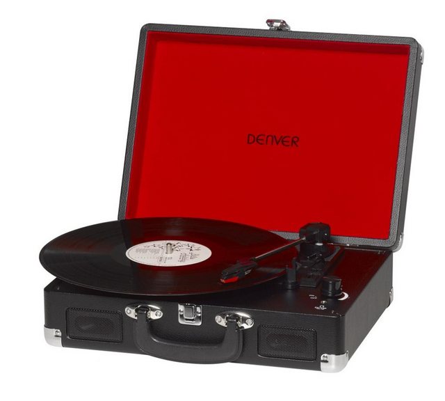 Bild von Denver VPL-120 portabler Plattenspieler mit USB Digitalisierungsfunktion Plattenspieler (Riemenantrieb, eingebaute Lautsprecher)