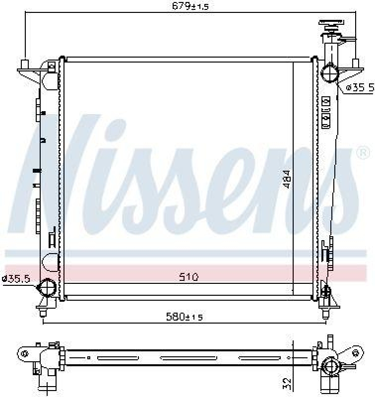 Bild von NISSENS 666222 Kühler, Motorkühlung Aluminium 510 484 32 Kühlrippen gelötet KIA: SORENTO 3