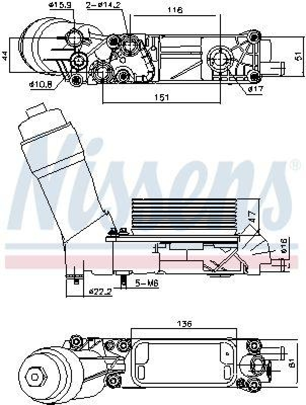 Bild von NISSENS 91335 Ölkühler Ölkühler, Motoröl wassergekühlt mit Ölfiltergehäuse, mit Dichtungen JEEP: GRAND CHEROKEE 4