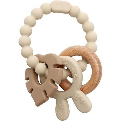 Bild von Imagetoys, Armschmuck, Magni - Teether bracelet, silicone with wooden ring leaves and bunny-ears appendix - Beige (5577), (Silikon)