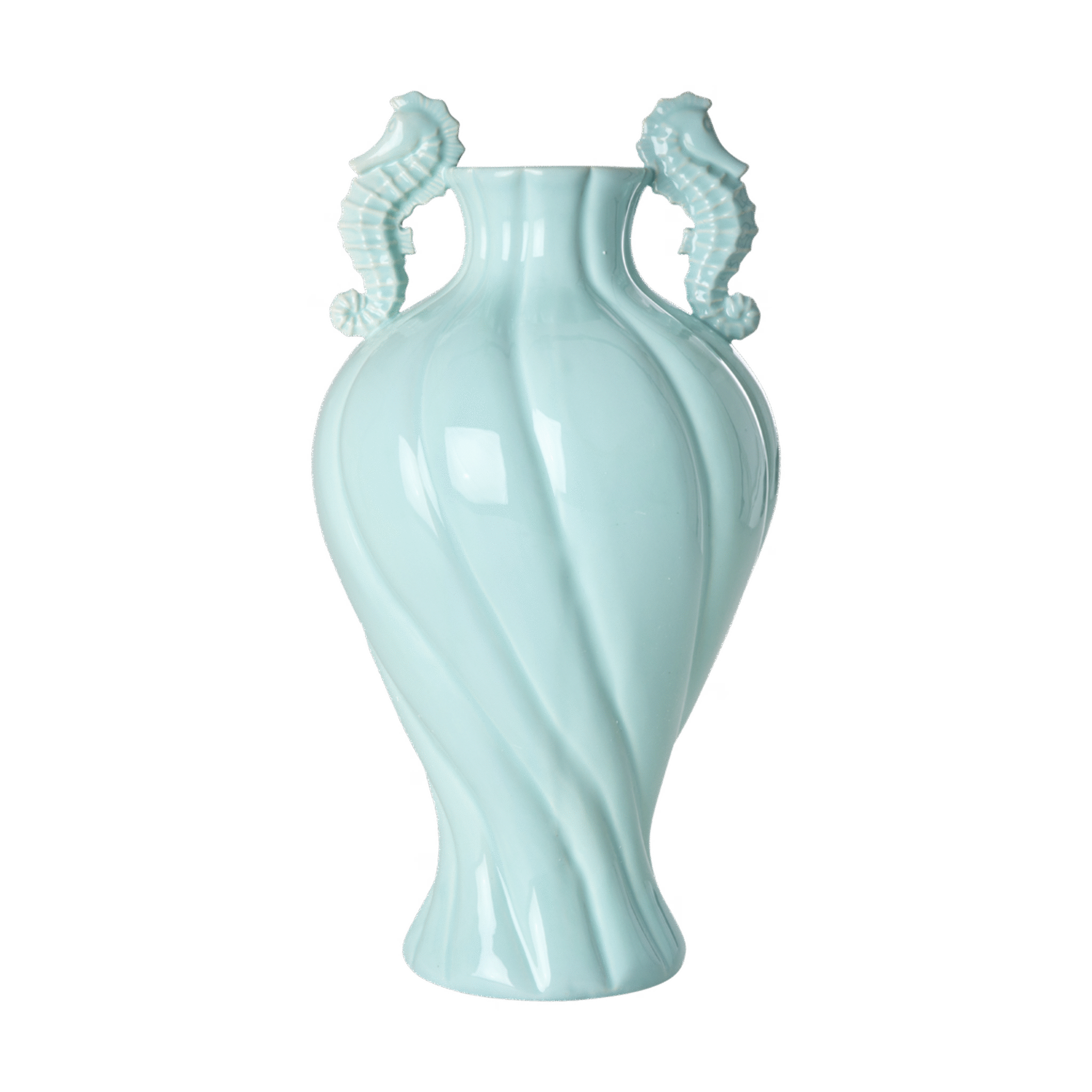 Bild von RICE Keramik Vase Seepferdchen in Mint, Ø 21 cm, H:41 cm