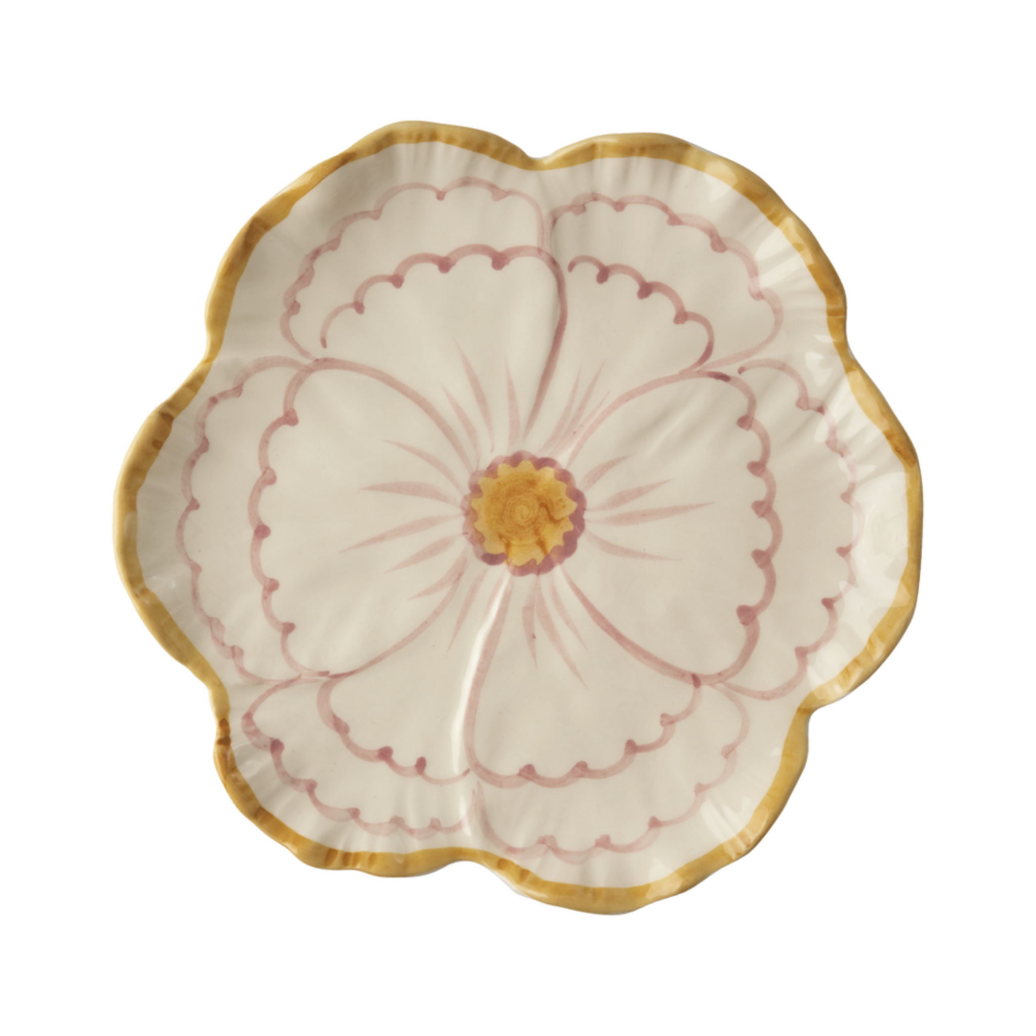 Bild von Keramik Beilagenteller Blume, gelber Rand Ø 19 cm