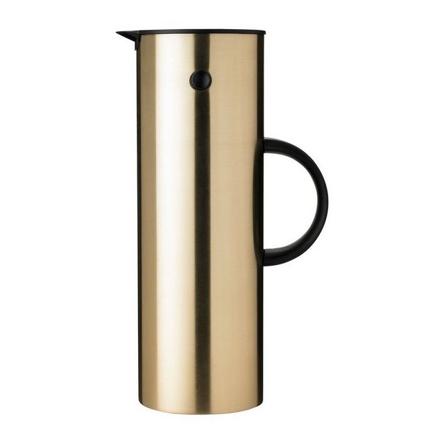 Bild von Stelton Isolierkanne EM77 - Doppelwandige Isolierkanne für heiße/kalte Getränke - Tee- & Kaffeekanne mit Glaseinsatz, Magnetverschluss, Schraubdeckel, Vintage-Design - 1 Liter, Brushed Brass