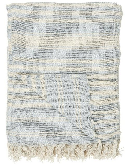 Bild von Wohndecke IB Laursen Plaid Creme Hellblau Streifen, Ib Laursen