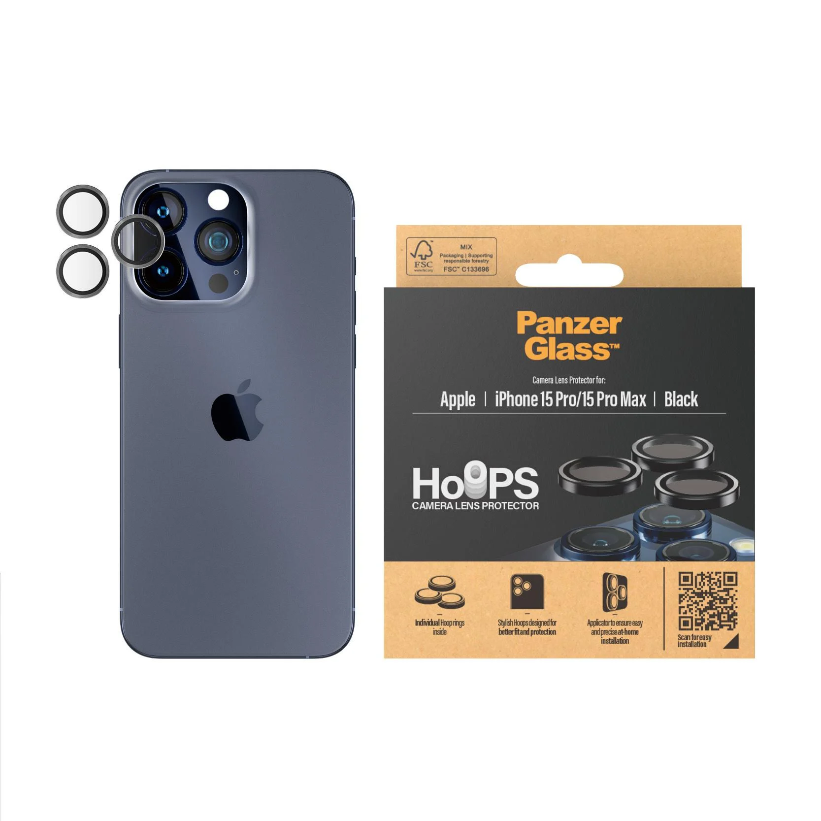 Bild von PanzerGlass™ Hoops Kameraschutz für das Apple iPhone 15 Pro & iPhone 15 Pro Max - Schwarz
