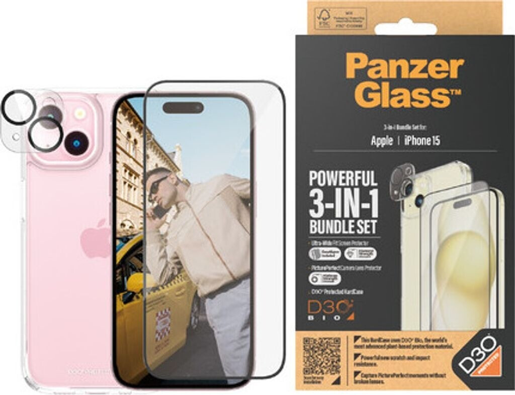 Bild von PanzerGlass  3-in-1 Set iPhone 15 - Apple - Apple - iPhone 15 - Trockene Anwendung - Schockresistent - Transparent - 1 Stück(e) (B1172+2809)