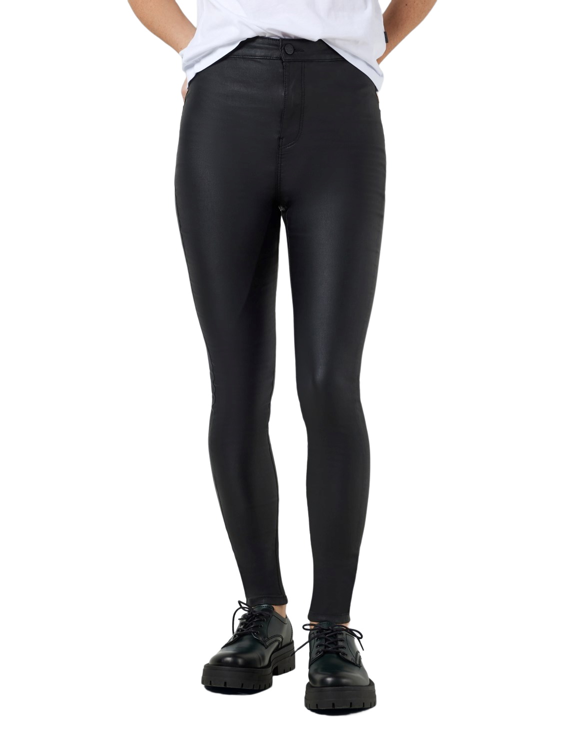Bild von Noisy May Damen Jeans NMELLA SUPER HW COATED PANTS - Slim Fit - Schwarz - Black