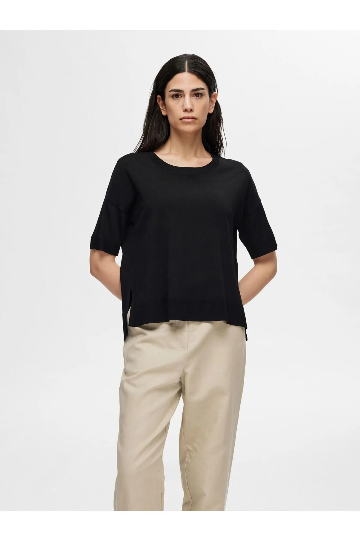Bild von SELECTED FEMME T-Shirt, Seitenschlitze, für Damen, schwarz, S