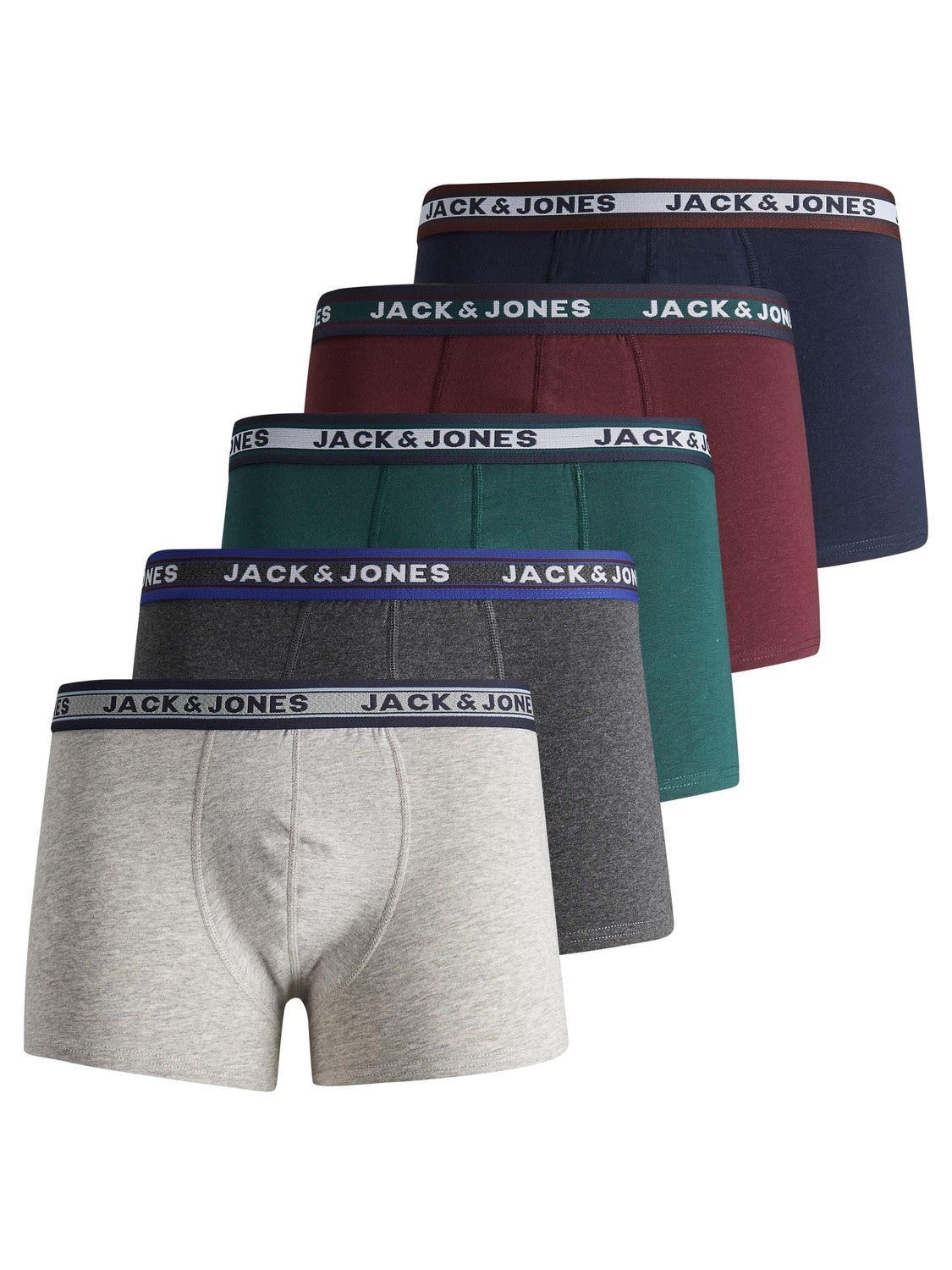 Bild von JACK&JONES Boxershorts 5er-Pack Basic Trunks Kurze Unterhosen Logo Print Design JACOLIVER, Farben:Mehrfarbig, Größe Hosen:M