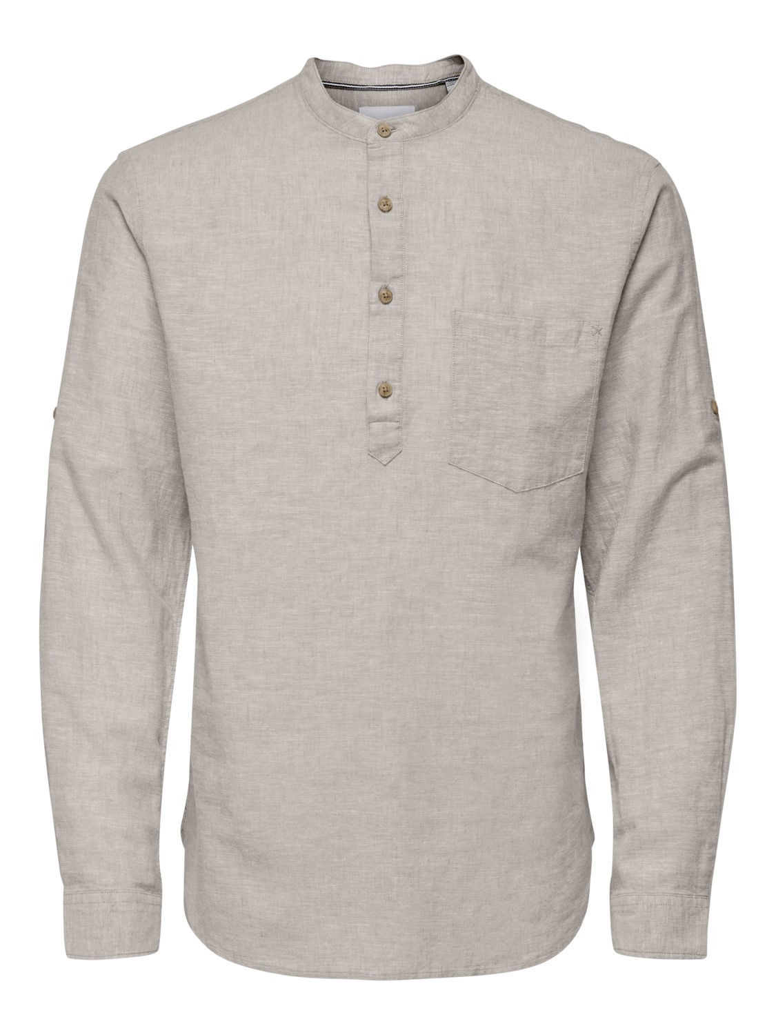 Bild von ONLY & SONS Herren Langarmshirt ONSCAIDEN - Slim Fit XS S M L XL XXL Beige Weiss, Größe:M, Farbe:Chinchilla 22009883