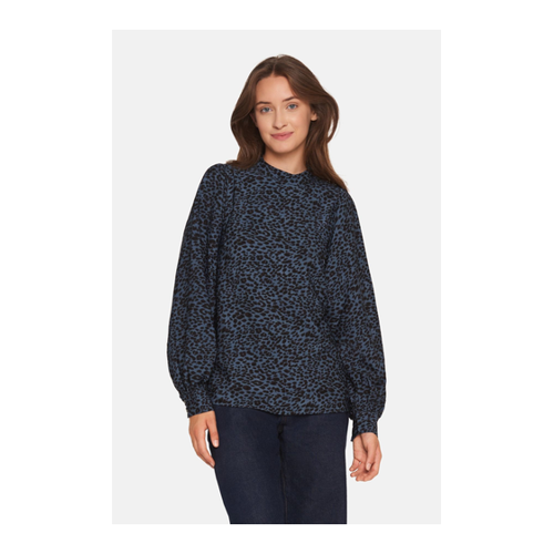 Bild von Sister's Point Shirt in Blau mit Leo-Print für Damen – XL