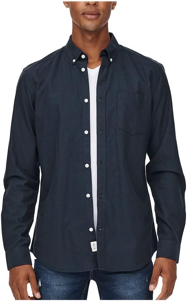 Bild von ONLY & SONS Herren Langarm Hemd ONSNeil Oxford Freizeit Business Männerhemd 22019669 Dark Navy M