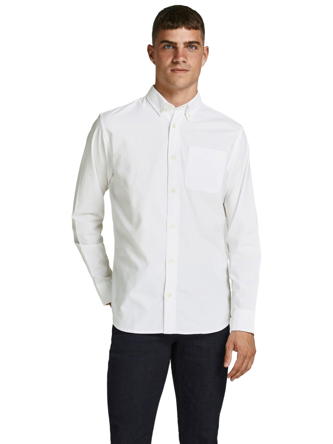 Bild von JACK & JONES Herren Freizeit Hemd JPRBROOK Oxford Slim Fit Weiss Blau XS-XXL, Größe:L, Farbe:White Slim FIT 12192150