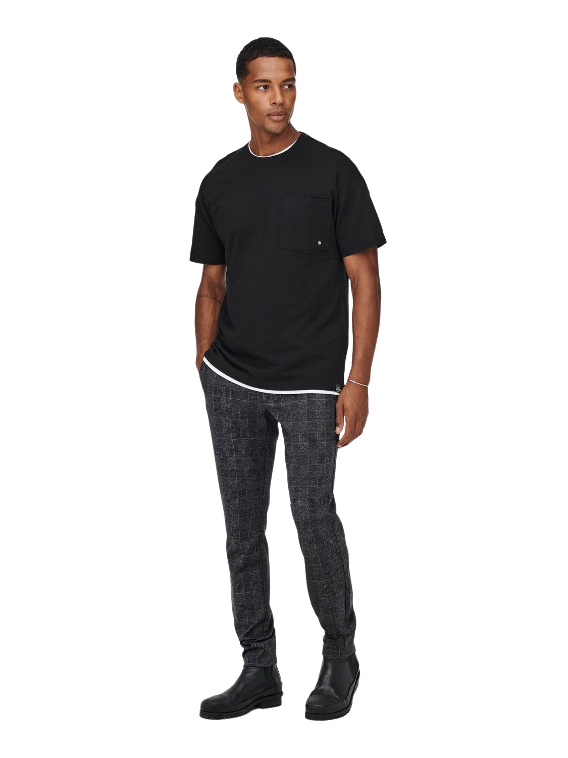 Bild von ONLY & SONS Chinohose Stoffhose Karierte Stretch Chino Trousers ONSMARK 6265 in Schwarz-2