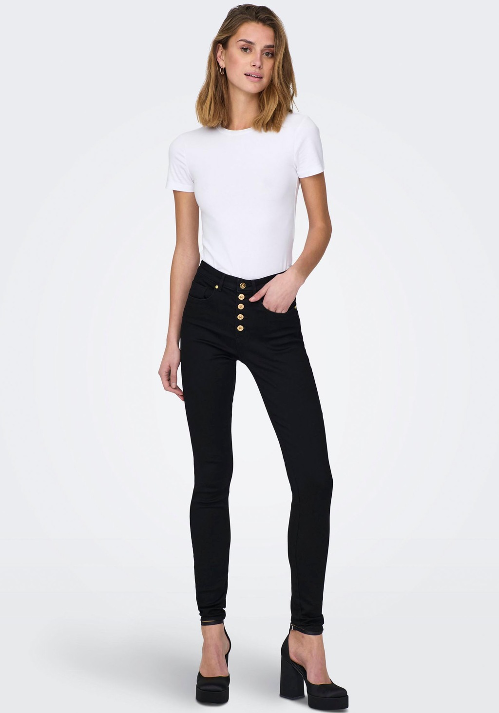 Bild von ONLY High-waist-Jeans "ONLROYAL HW SK FLY BTN GUA DK BLUE BOX"