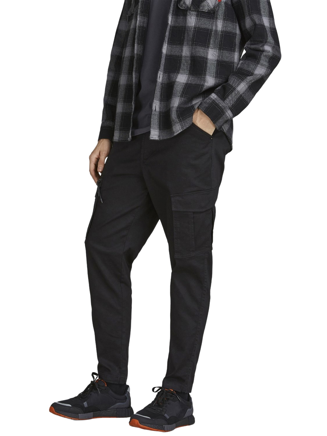 Bild von JACK & JONES Herren Cargo Chino Hose JPSTACE JJDEX Stretch Pants Gerader Schnitt Arbeitshosen Look, Farben:Schwarz, Größe Hosen:36W / 34L