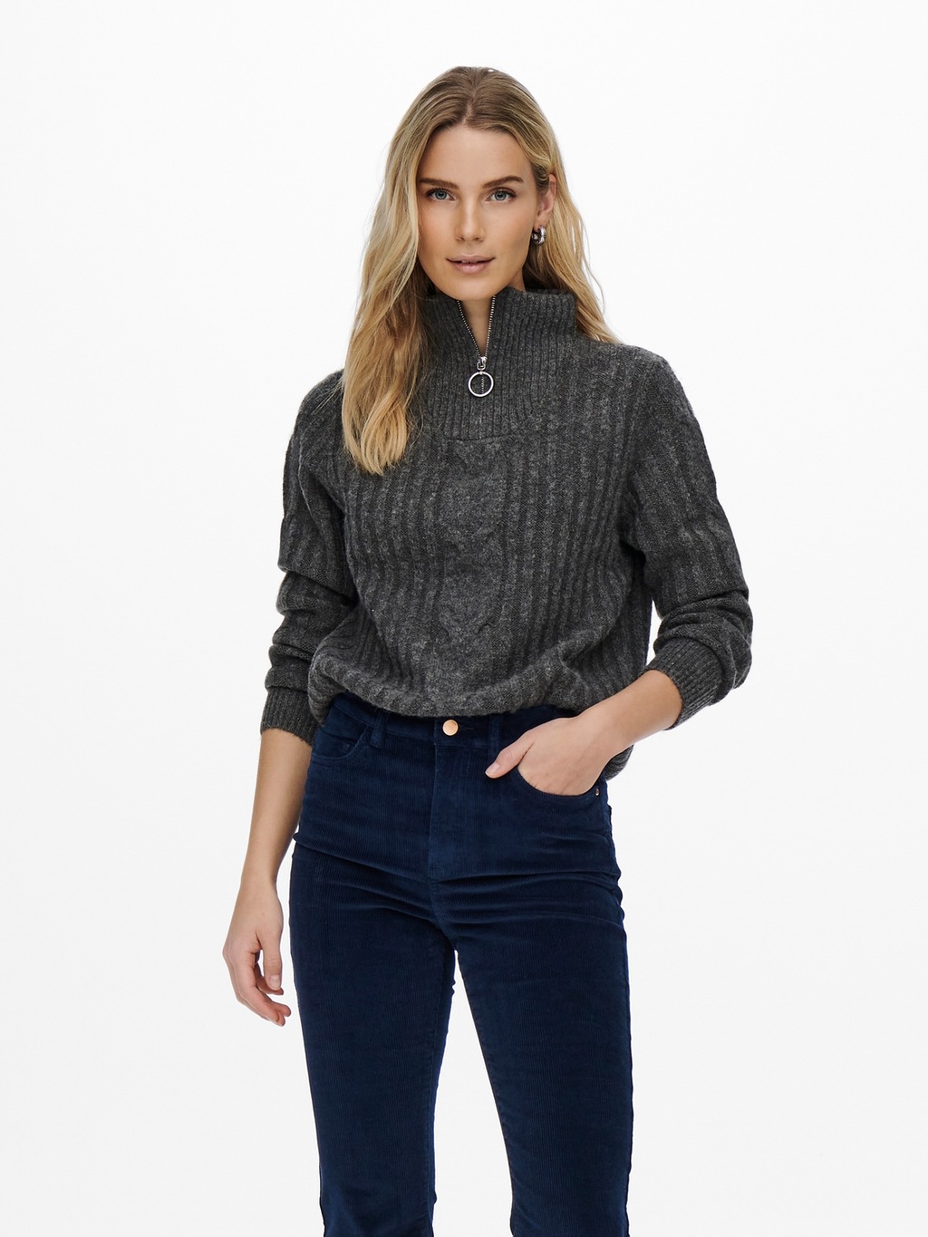 Bild von JDY Stehkragenpullover "JDYANDREA L/S ZIP CABLE PULLOVE KNT NOOS"